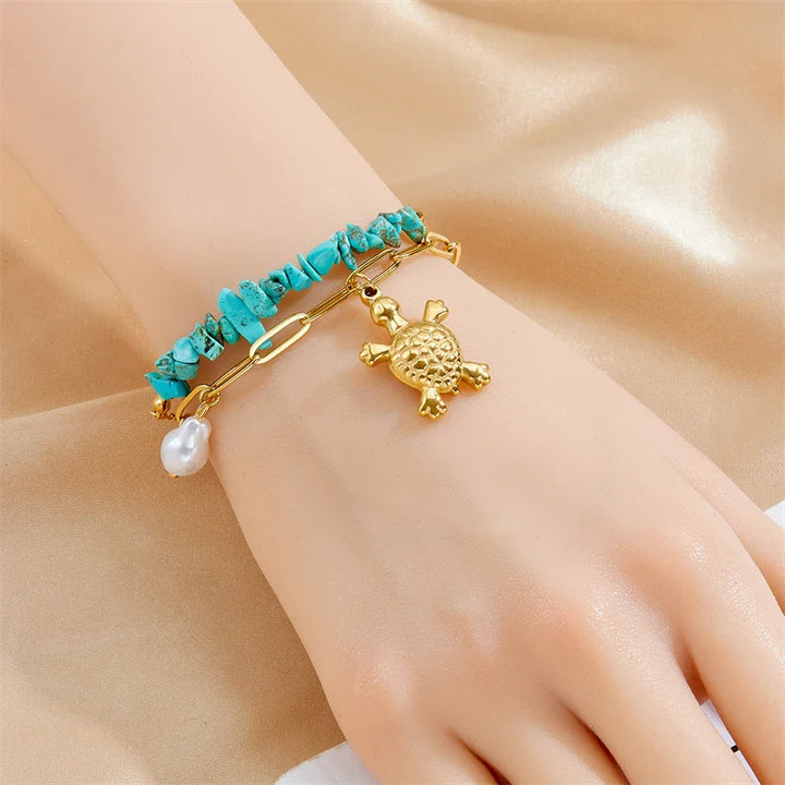 Bracelet Tortue en Acier Inoxydable Turquoise Exclusif