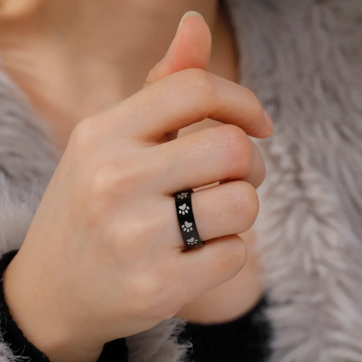 Bague empreinte de patte artisanale en acier inoxydable