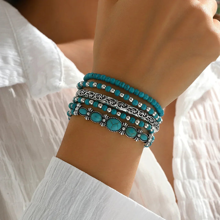 Ensemble de Bracelets en Perles Turquoise Bohémien