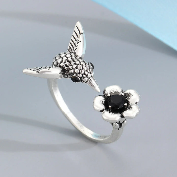 Bague Colibri & Fleur – Bague Ouvrante Ajustable pour Femmes