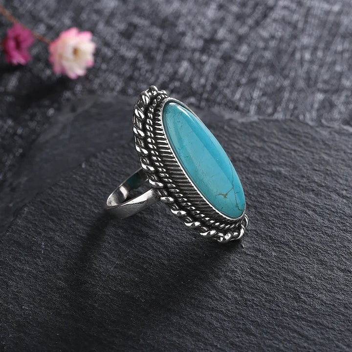 Bague de déclaration en argent sterling vintage avec turquoise