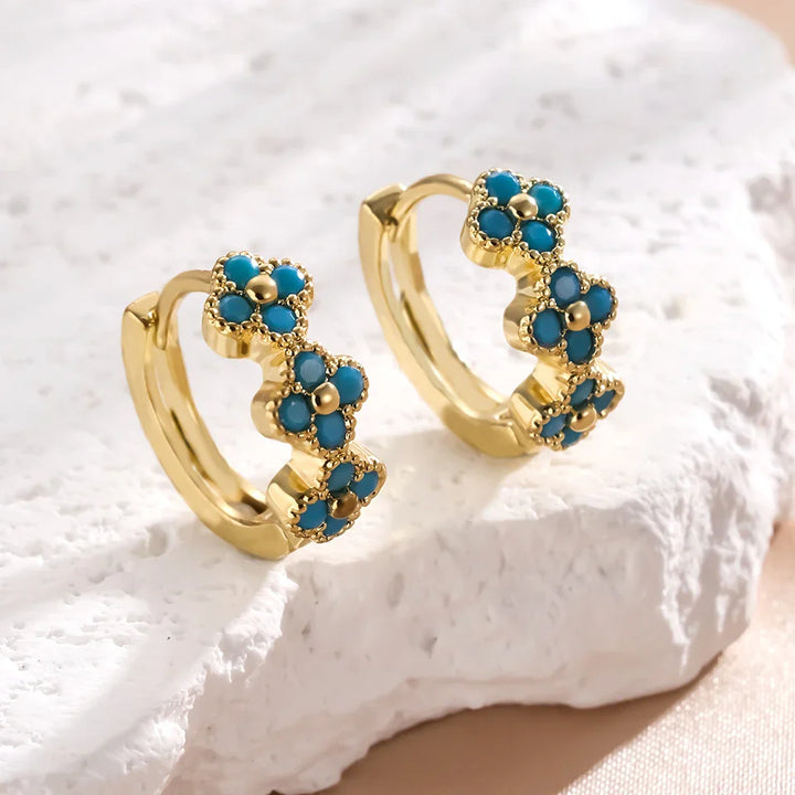Boucles d'oreilles créoles en fleur turquoise chic