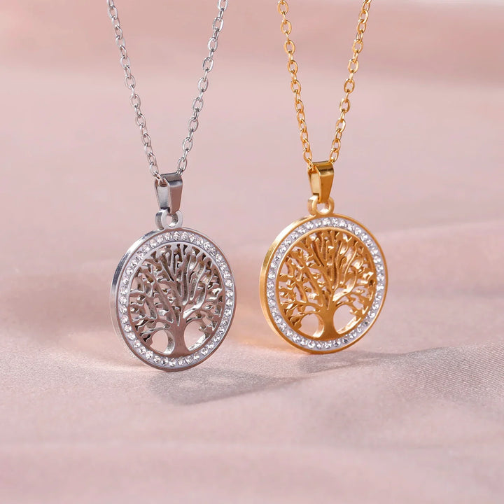 Pendentif Rond Arbre de Vie Brillant