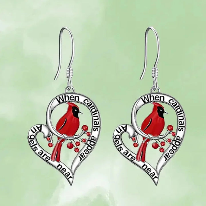 Boucles d'oreilles commémoratives Cardinal – « Quand les cardinaux apparaissent, les anges sont proches » Design en forme de cœur