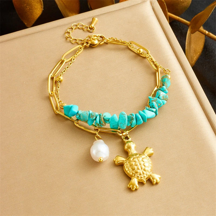 Bracelet Tortue en Acier Inoxydable Turquoise Exclusif