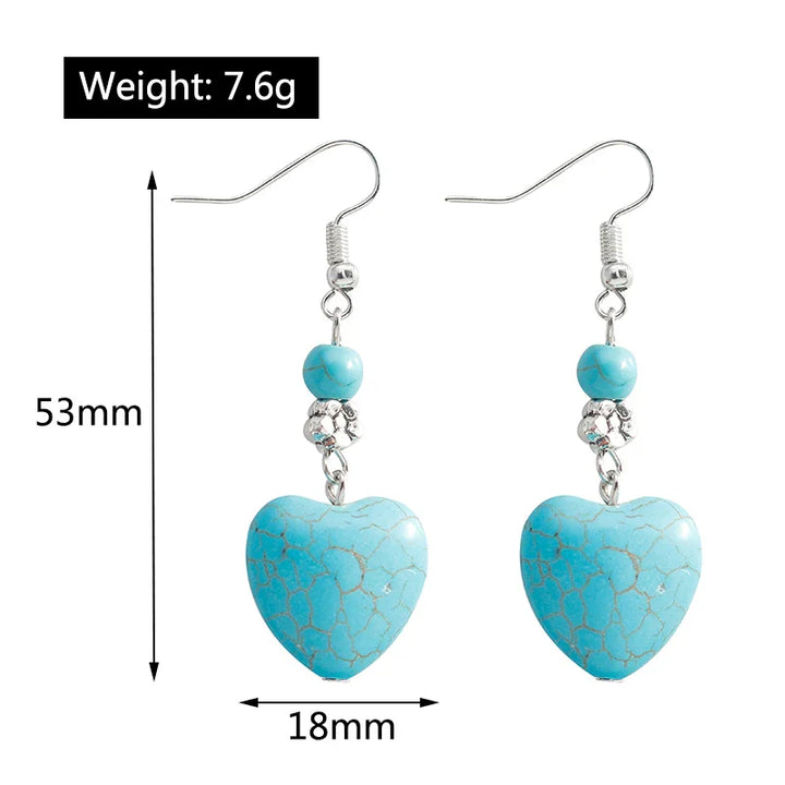 Boucles d'oreilles pendantes en cœur turquoise antique