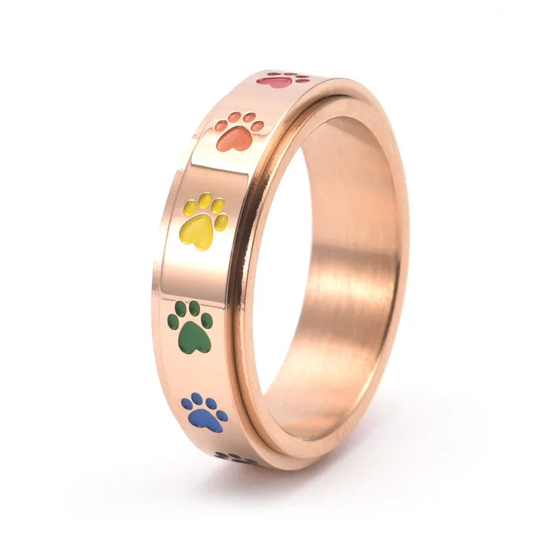 Bague Anti-Stress à Pattes Tourbillonnantes – Acier Inoxydable avec Pattes Arc-en-Ciel