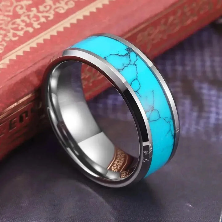 Bague en Acier Inoxydable Sophistiquée avec Turquoise
