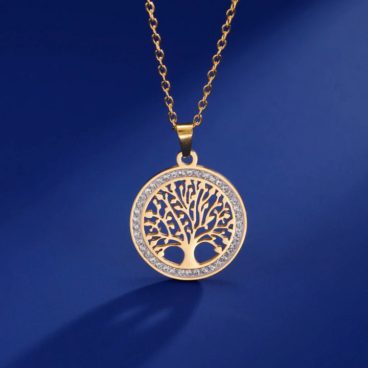 Pendentif Rond Arbre de Vie Brillant