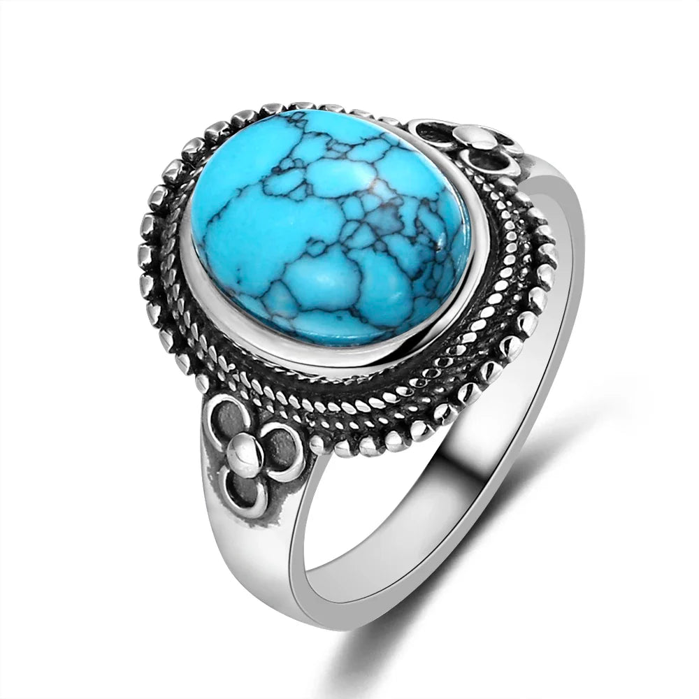 Bague en Argent Ovale Turquoise Intemporelle