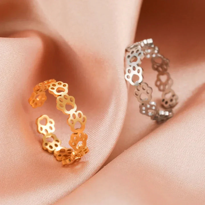 Bague Ajustable en Empreinte de Patte – Fabriquée en Acier Inoxydable