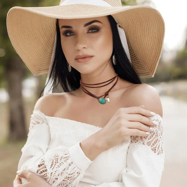 Collier Pendentif Turquoise Vintage Bohémien