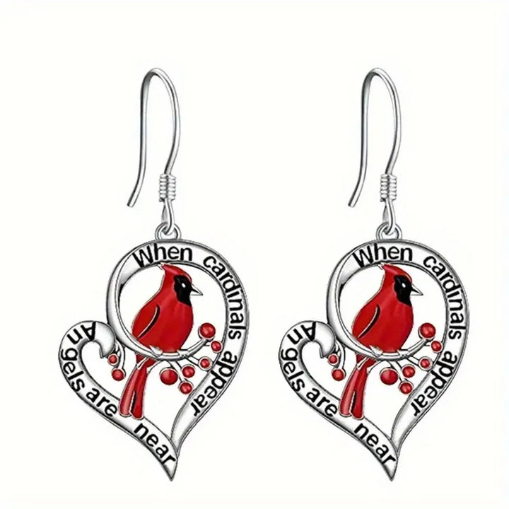 Boucles d'oreilles commémoratives Cardinal – « Quand les cardinaux apparaissent, les anges sont proches » Design en forme de cœur