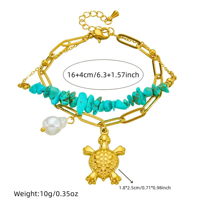 Bracelet Tortue en Acier Inoxydable Turquoise Exclusif