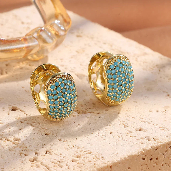Boucles d'oreilles créoles en fleur turquoise chic
