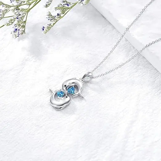 Collier en Cristal Bleu de Dauphin Argenté