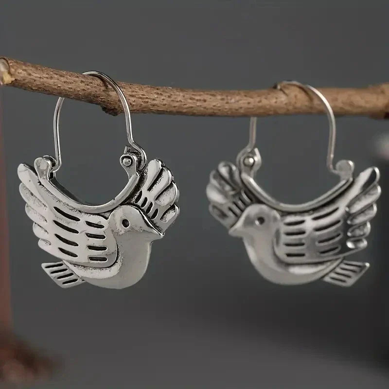 Boucles d'Oreilles Pendantes Inspirées par les Oiseaux Boho – Argenté