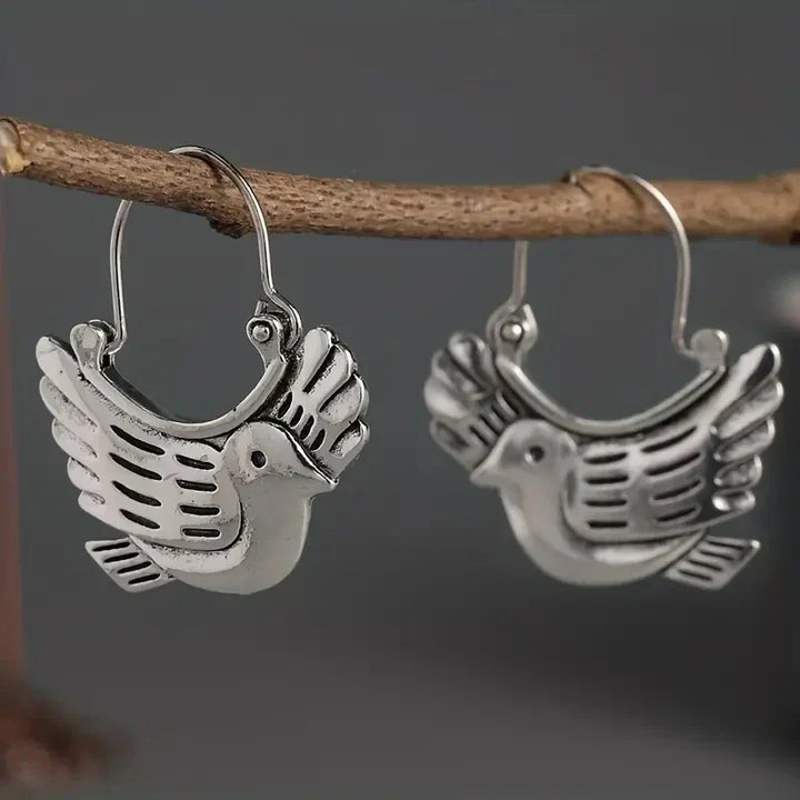 Boucles d'Oreilles Pendantes Inspirées par les Oiseaux Boho – Argenté