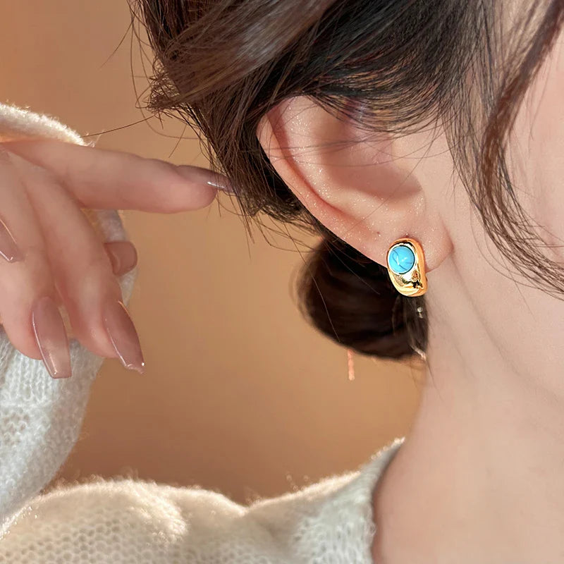 Boucles d'oreilles en cuivre courbées turquoise intemporelles