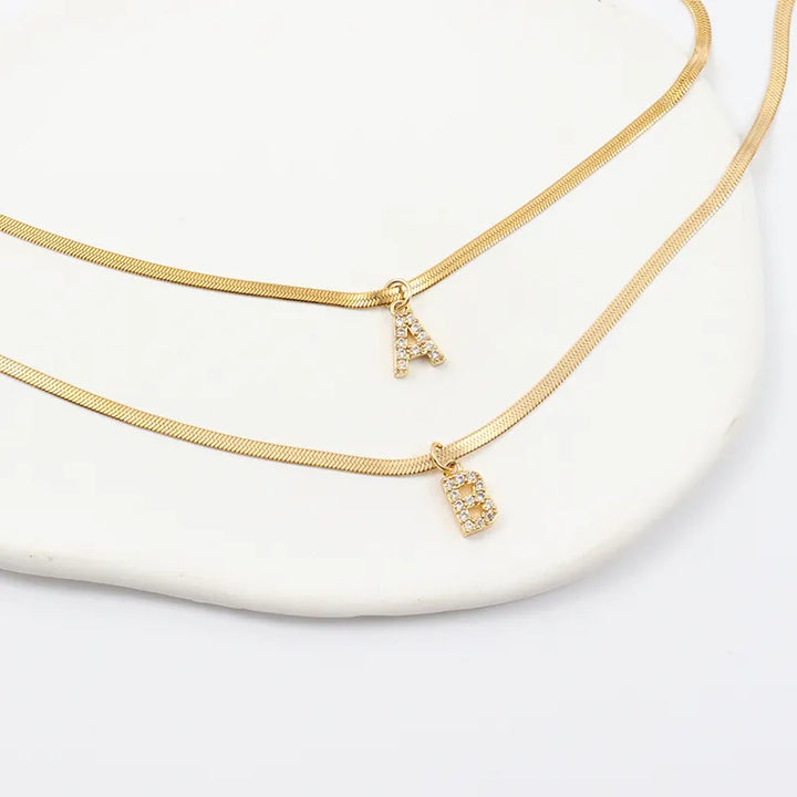 Collier Herringbone Initiale en Diamant Melly®