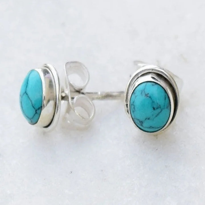 Boucles d'oreilles à clou rond en pierre turquoise antique