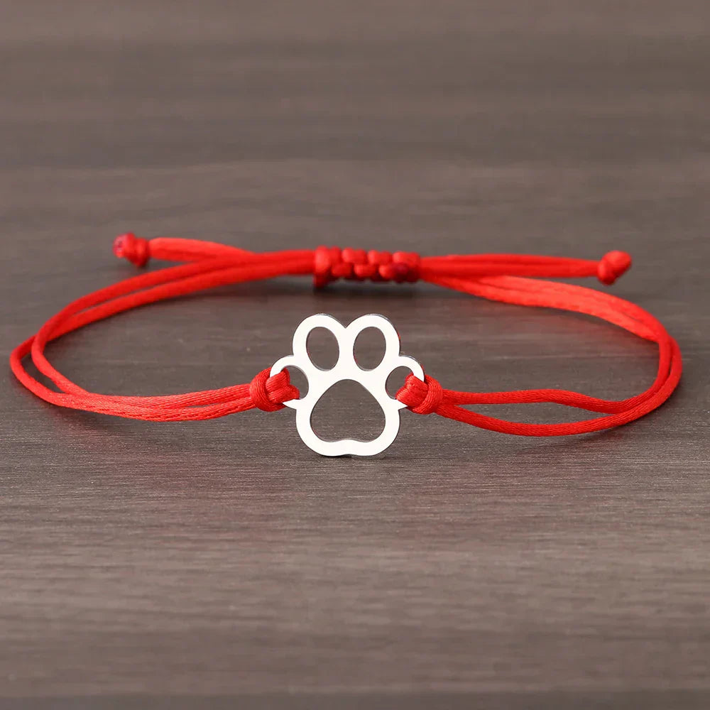 Bracelet en Corde avec Empreinte de Patte – Design Noir et Rouge Ajustable