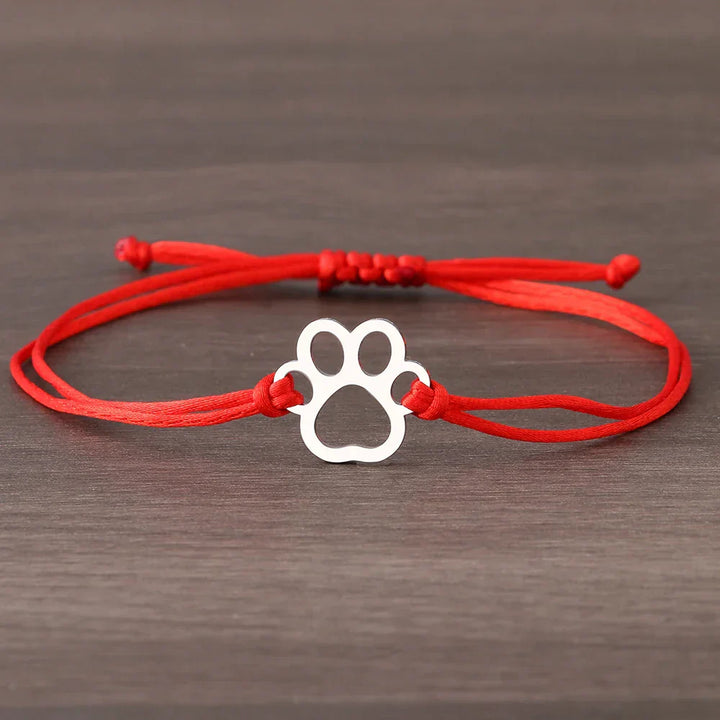 Bracelet en Corde avec Empreinte de Patte – Design Noir et Rouge Ajustable
