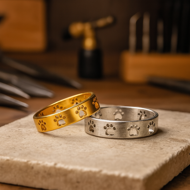 Bague en Acier Inoxydable avec Motif de Patte en Ton Doré