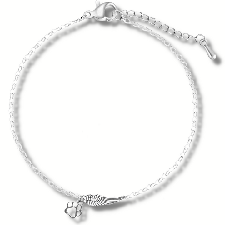 Bracelet Commémoratif en Argent avec Aile d'Ange & Empreinte de Patte | Fait Main