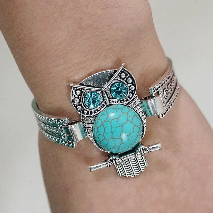 Bracelet de charme vintage avec hibou turquoise