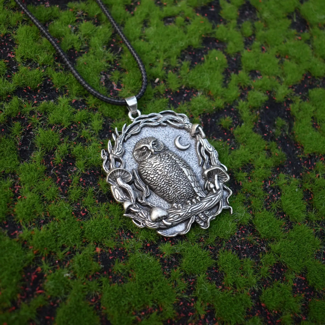 Pendentif Collier Champignon Lune Hibou Mystique