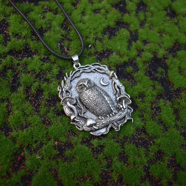 Pendentif Collier Champignon Lune Hibou Mystique