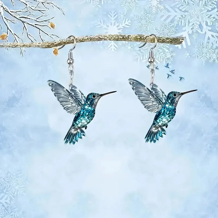 Boucles d'oreilles Colibri en Cristal Bleu