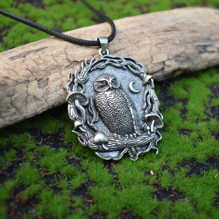 Pendentif Collier Champignon Lune Hibou Mystique
