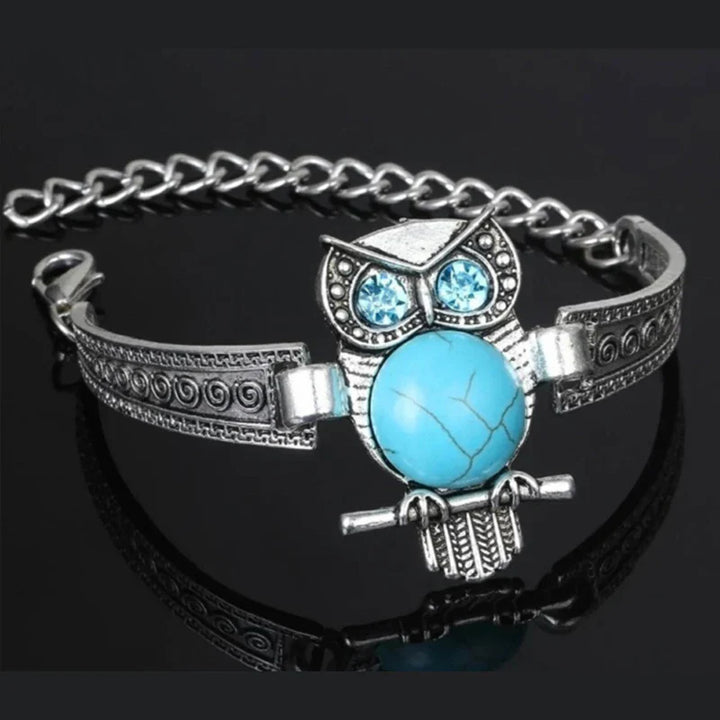 Bracelet de charme vintage avec hibou turquoise