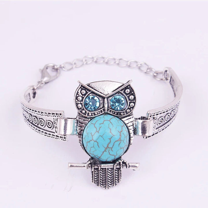 Bracelet de charme vintage avec hibou turquoise