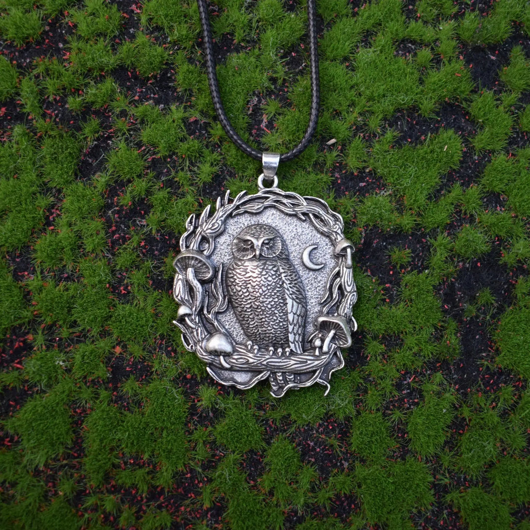 Pendentif Collier Champignon Lune Hibou Mystique