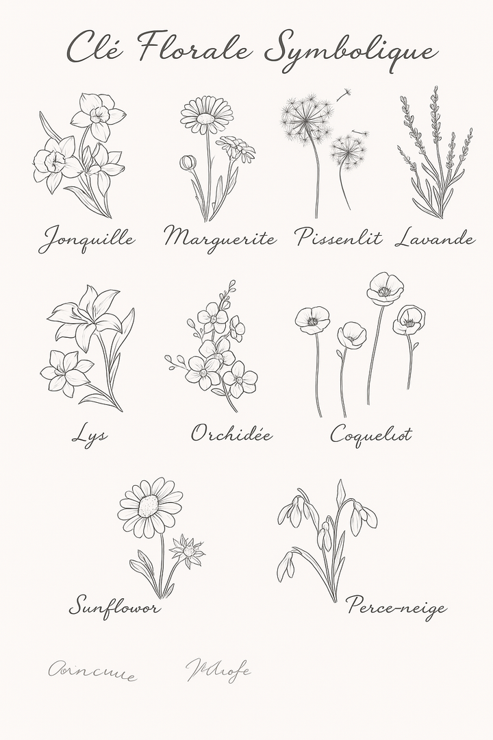 Collier Personnalisé avec Fleurs Significatives et Message en Or