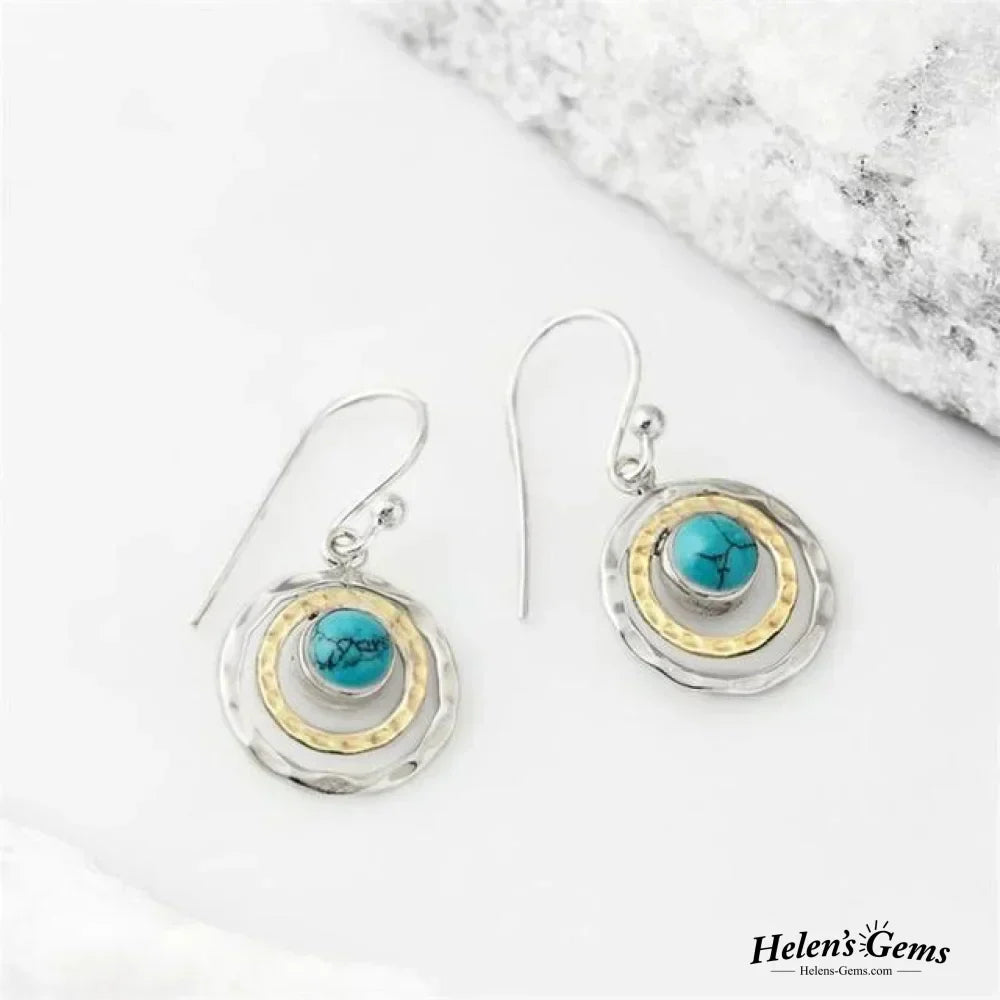 Boucles d'oreilles Boho Saturnus avec Pierre Turquoise en Argent et Or