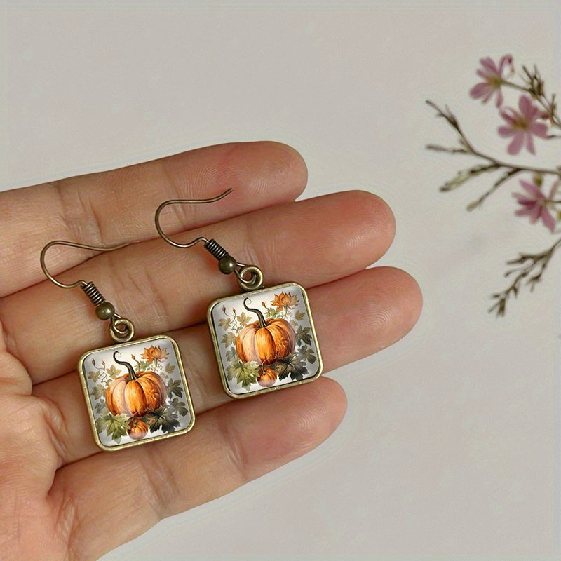 Boucles d'oreilles pendantes en verre citrouille