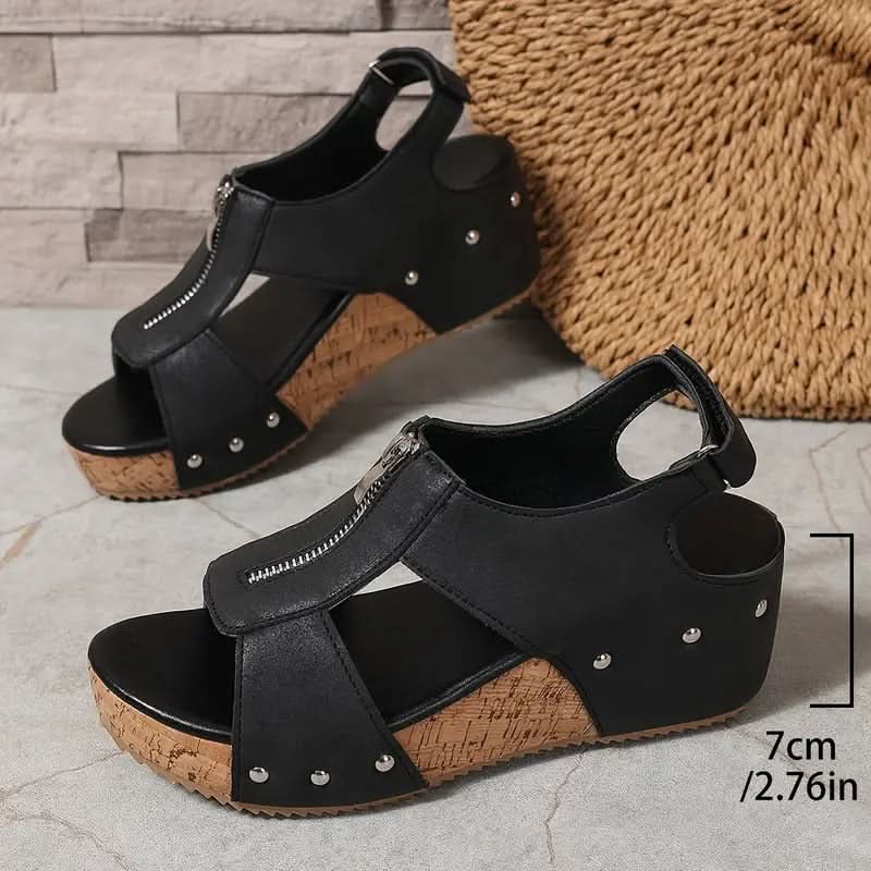 Serelina | Retro Heeled Sandals with Zipper