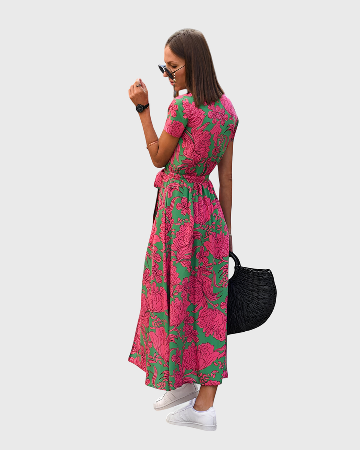Yareli | Midi Wrap Dress with Vibrant Flowers