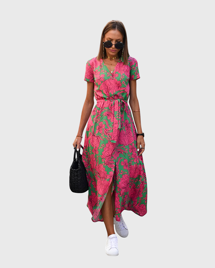 Yareli | Midi Wrap Dress with Vibrant Flowers
