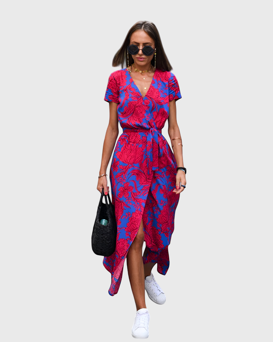 Yareli | Midi Wrap Dress with Vibrant Flowers