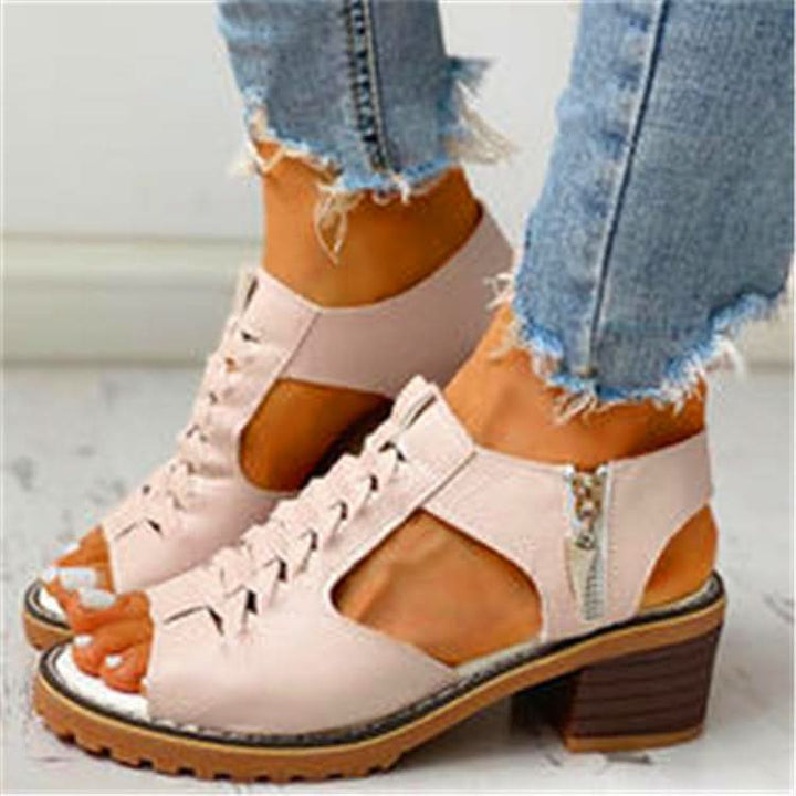 Thersea | Women's Block Heel Orthopedic Sandals with Side Zipper