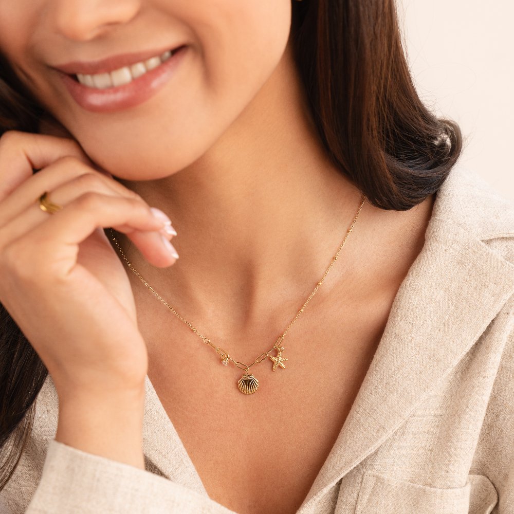 Collier en Coquillage Doré & Étoile de Mer