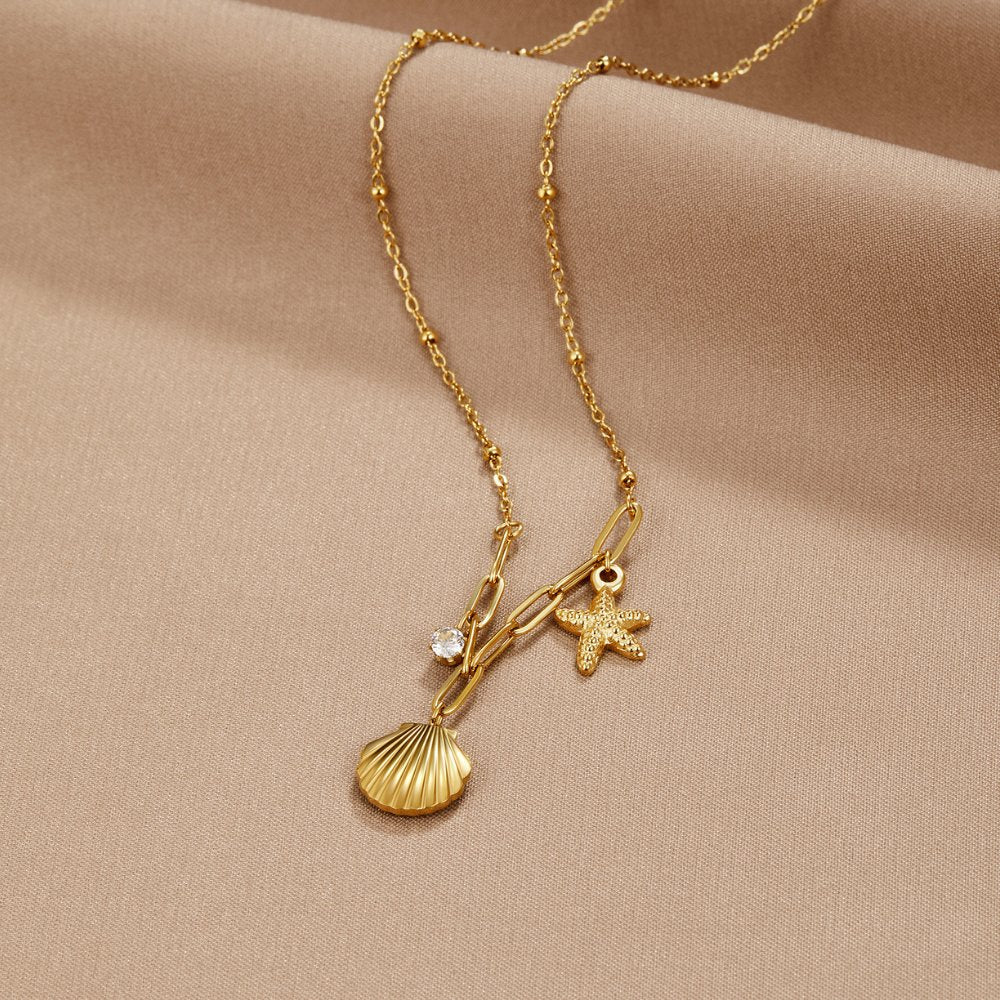 Collier en Coquillage Doré & Étoile de Mer
