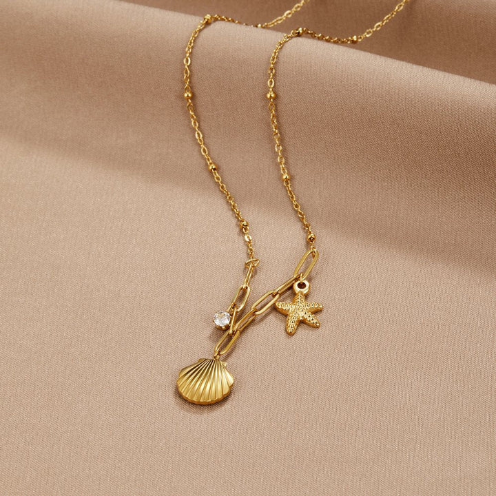 Collier en Coquillage Doré & Étoile de Mer