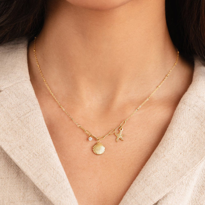 Collier en Coquillage Doré & Étoile de Mer
