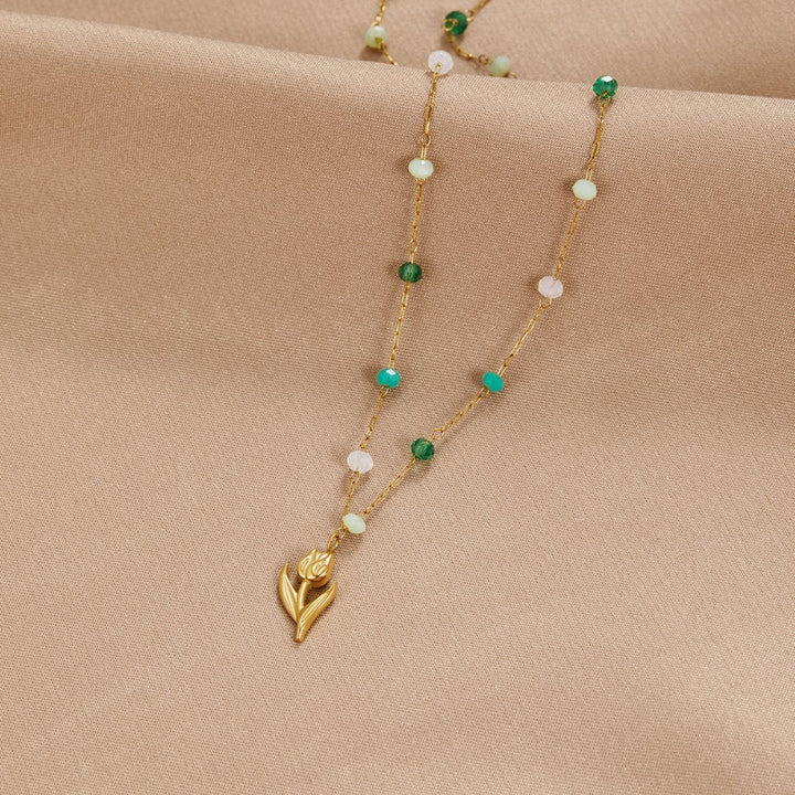 Collier en perles de tulipe dorée